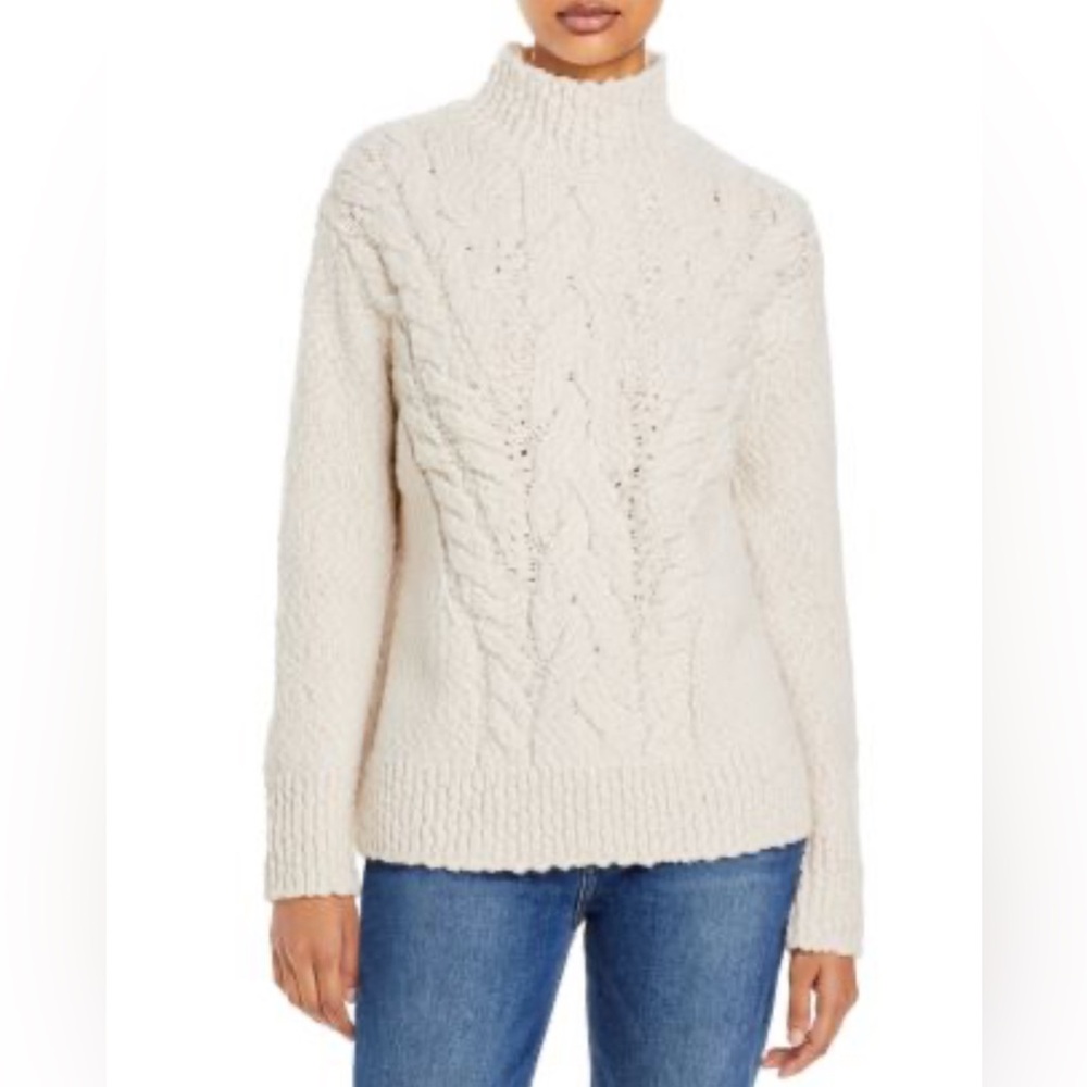 Vince Rising Cable Wool Blend Turtleneck Sweater